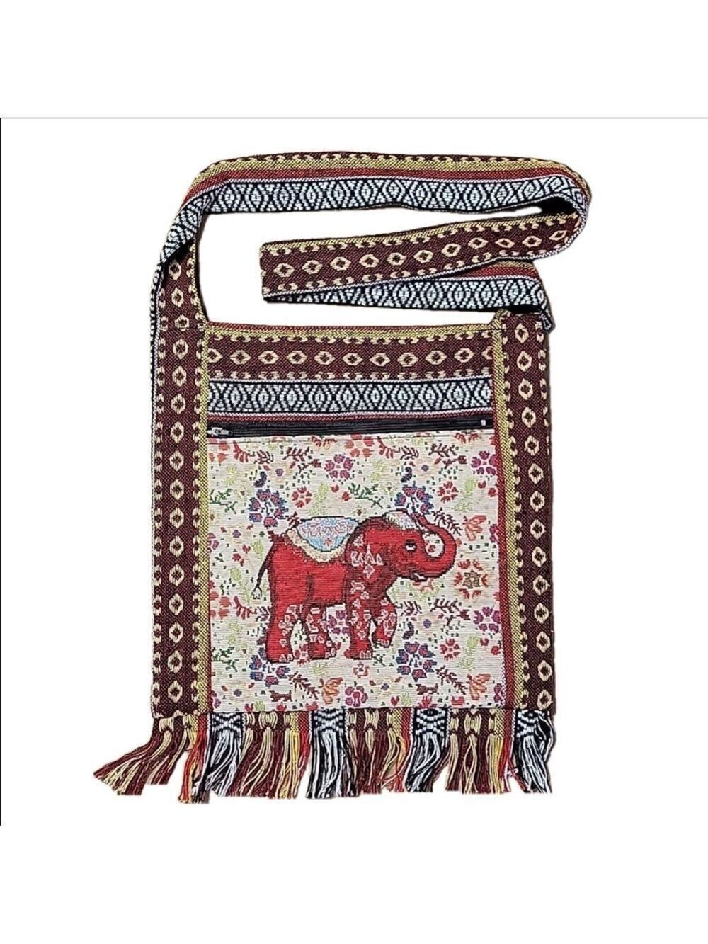 Boho Floral Elephant Tapestry Crossbody Bag EUC